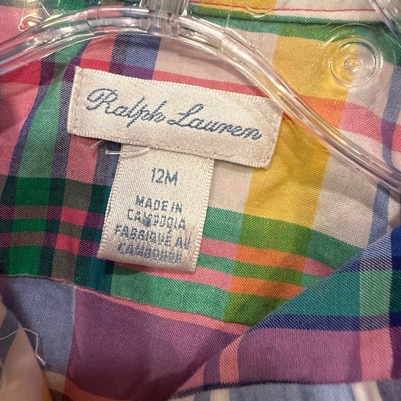 Ralph Lauren Baby Girls Madras Pink Green Plaid Shirt Dress Sz 12 Months - Picture 5 of 10